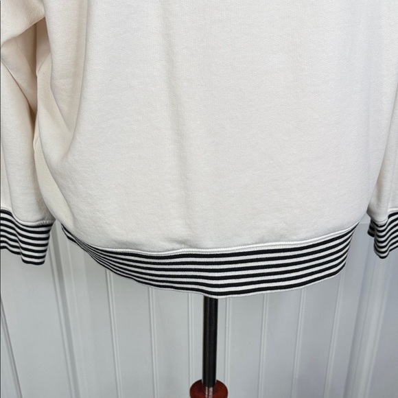 Lou & Grey White and Black Striped Hem Sweatshirt Sz Large - Picture 6 of 13